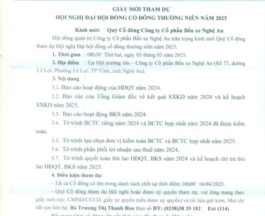 Mời tham dự Hội nghị ĐHĐCĐ thường niên năm 2025