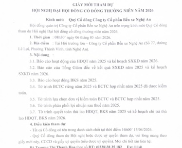 Thông báo mời tham dự Đại hội đồng cổ đông thường niên năm 2026