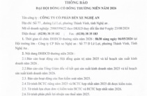 Thông báo Đại hội đồng cổ đông thường niên năm 2026