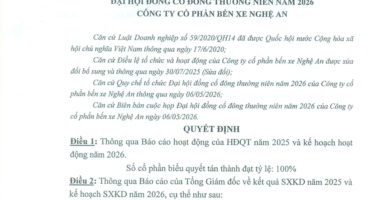 NGHỊ QUYẾT ĐẠI HỘI ĐỒNG CỔ ĐÔNG THƯỜNG NIÊN NĂM 2026